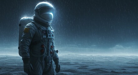 Fototapeta premium Astronaut in Rain on a Seascape