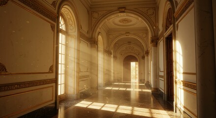 Obraz premium Grand Hall with Sunlight and Arches