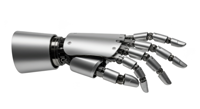 Robotic hand technology concept design for future innovation era on transparent background