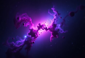 Naklejka premium Cosmic nebula with vibrant purple, blue, and pink energy bursts in deep space, light, stars