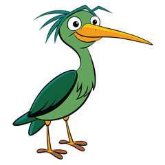 Obraz premium Cartoon heron stands confidently, sporting turquoise plumage and a cheerful orange beak, ready for adventure