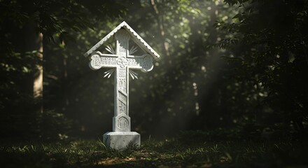 Cross in Forest Sunlight
