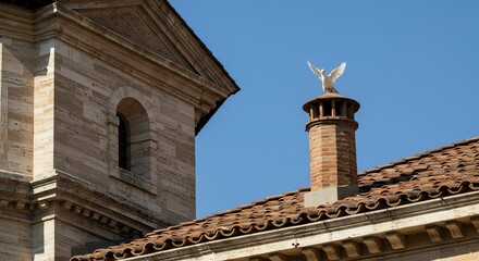 Dove on Chimney Against Blue Sky
