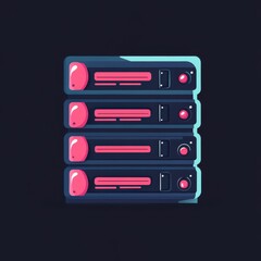 Stack of four pink and black futuristic server panels in minimal cartoon style.