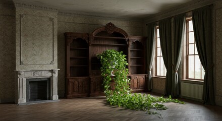 Empty room with cascading plant