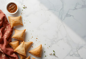  Indian Samosa with Chutneys on White
