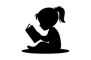 Silhouette of a girl reading book vector graphic
