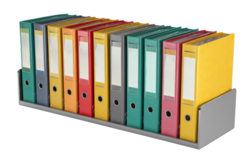 Colorful file binder row isolated on transparent PNG background