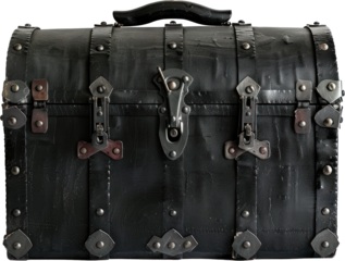 Black treasure chest with closed lid isolated on transparent background 3