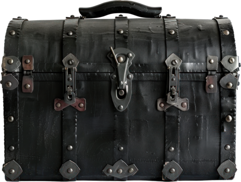 Black treasure chest with closed lid isolated on transparent background 3