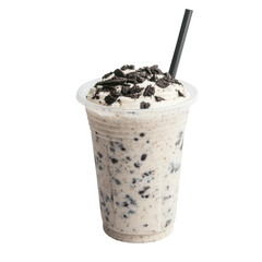 Oreo Milkshake in Plastic Cup with Straw Isolated on Transparent Background, clipping path
