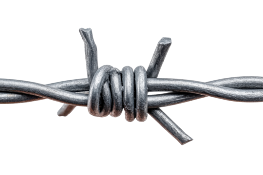 Barbed wire macro shot isolated on transparent PNG background