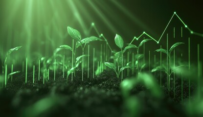 Green sprouts with upward trending lines, representing growth and investment
