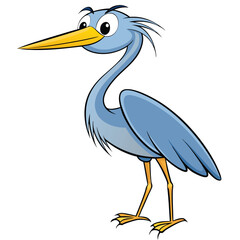 Fototapeta premium Cartoon heron stands still with its yellow beak and feet prominently showing