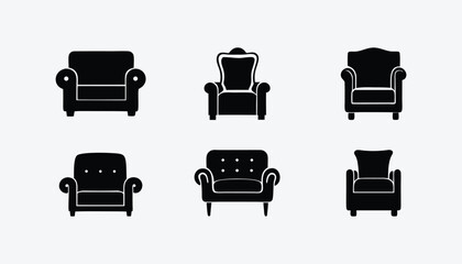  Vector Elegant Armchair Silhouettes, Classic Furniture  Set on Clean Background
