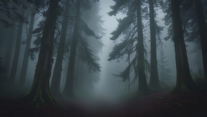 Obraz premium Enigmatic Fog-Shrouded Forest Path A Mystical Nature Photograph