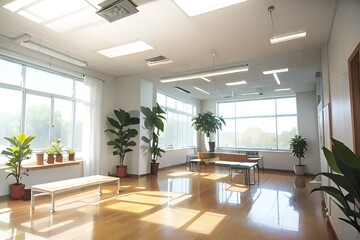 明るい開放感のある現代的なレンタルルーム教室