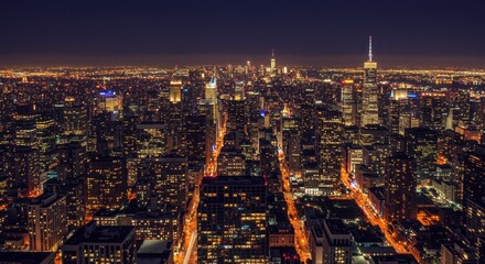 Obraz premium Cityscape aerial view night lights buildings