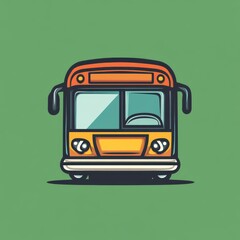 A modern cartoon-style orange bus icon on green background in front view.