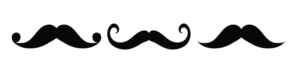 Black mustache icon set. Mustache silhouette vector with a white background
