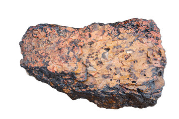 Natural mineral rock isolated on a white background, macro shot of a black carbon ore stone