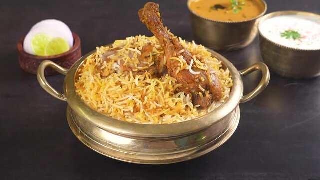 Chicken Dum Biryani Slow Motion - Steaming Hot Chicken Biryani 