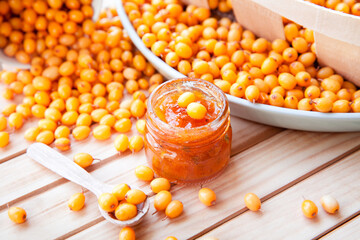 jam in a jar and sea buckthorn berries