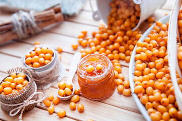 jam in a jar and sea buckthorn berries