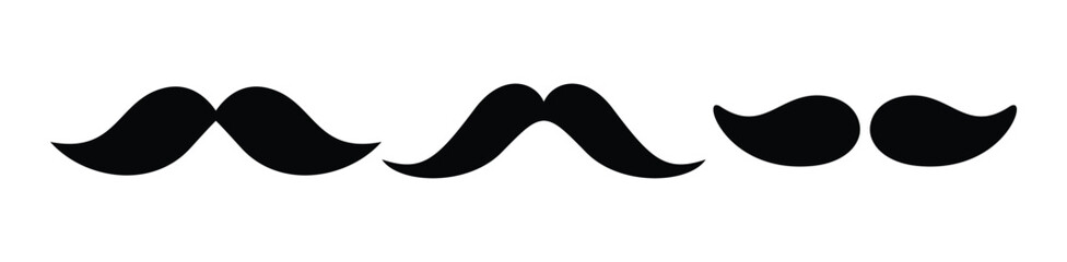 Boy black mustache icon set. Mustache silhouette. Mustache symbol collection. Vector illustration 
