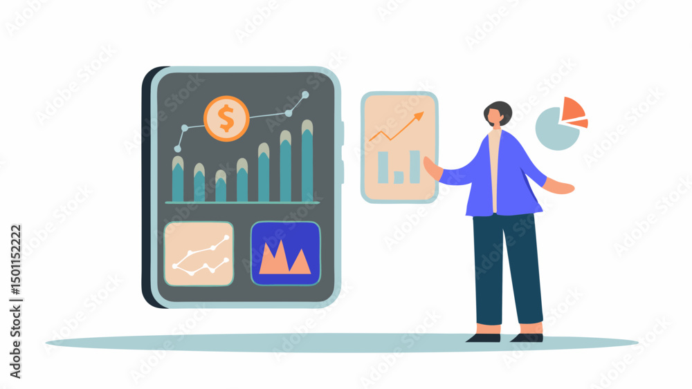 Poster navigating financial growth a modern view of market analysis using digital tools for insights and