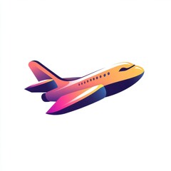 Fototapeta premium Gradient vector of a commercial airplane with purple and orange colors, isolated on white.