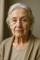 Elderly woman portrait serious
