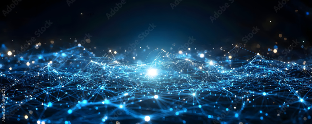 Poster blue technology background with network connections and digital data connection, web banner design f
