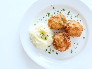 Fototapeta premium Delicious Comfort Food: Gourmet-Style Fried Chicken with Creamy Mashed Potatoes - A Savory Dish for the Perfect Family Dinner