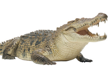 Obraz premium Open-mouthed crocodile isolated on transparent PNG background