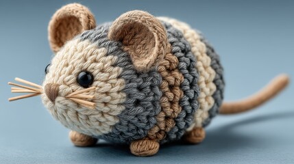 Obraz premium Handmade cat toy mouse in soft grey and beige for natural feline enjoyment