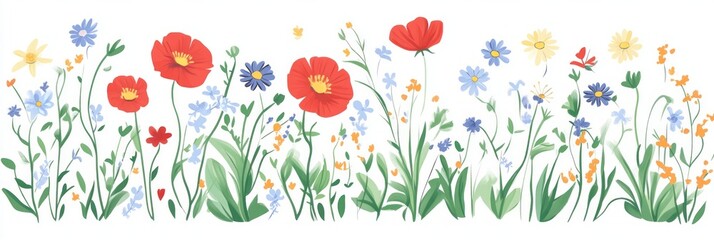 Fototapeta premium Vibrant clipart of colorful flowers in a lush garden setting during daylight hours