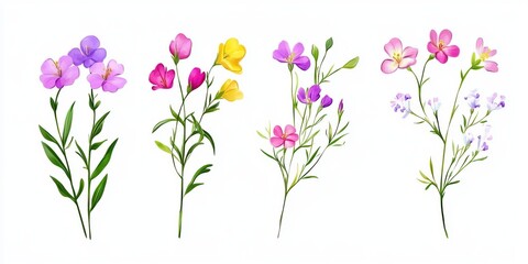 Beautiful collection of colorful flowers in clipart style for various design projects and decorations