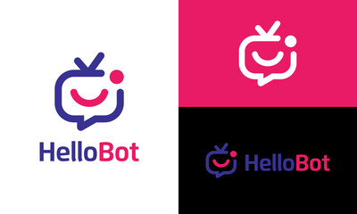 Hello bot logo design. Modern bot concept vector design with abstract chat bubble symbol graphic icon