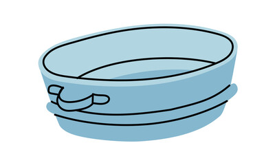 An iron basin for crops and water is an isolated illustration. Gardening tools. Seasonal work. A product for agricultural crops. Suitable for ecology, garden, cleaning, household, packaging design