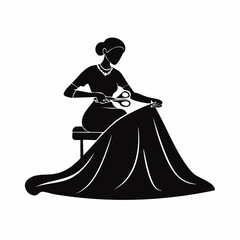 Fototapeta premium Tailor Cutting Fabric Silhouette — Flat 2D Minimalist Vector