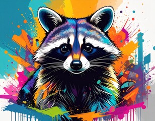 Graffiti Raccoon with Neon Sunglasses