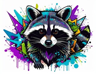 Graffiti Raccoon with Neon Sunglasses