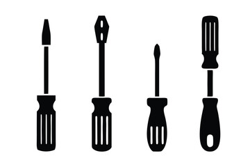 set of screwdriver icon vector silhouette illustration isolated on white background