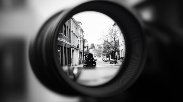 Fototapeta City street viewed through a camera lens.