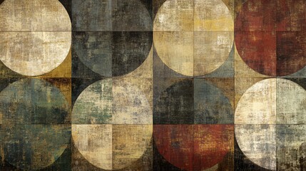 Abstract Geometric Pattern with Textured Circles and Earthy Tones