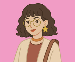 woman, vector, face, cartoon, fashion, hair, beauty, illustration, person, art, head, smile, lady, pink