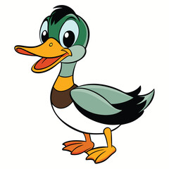 Animated cartoon mallard duck is standing and facing forward with its mouth slightly open