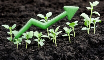 Growing plants, upward trend in fertile soil