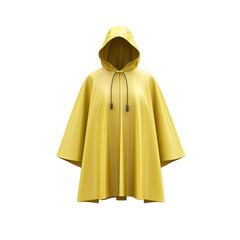Vibrant Yellow Rain Poncho Hooded Waterproof Cape for Outdoor Weather on transparent background